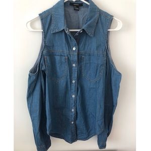 Forever21 Jean Button-Down Shirt w/Shoulder Cutout